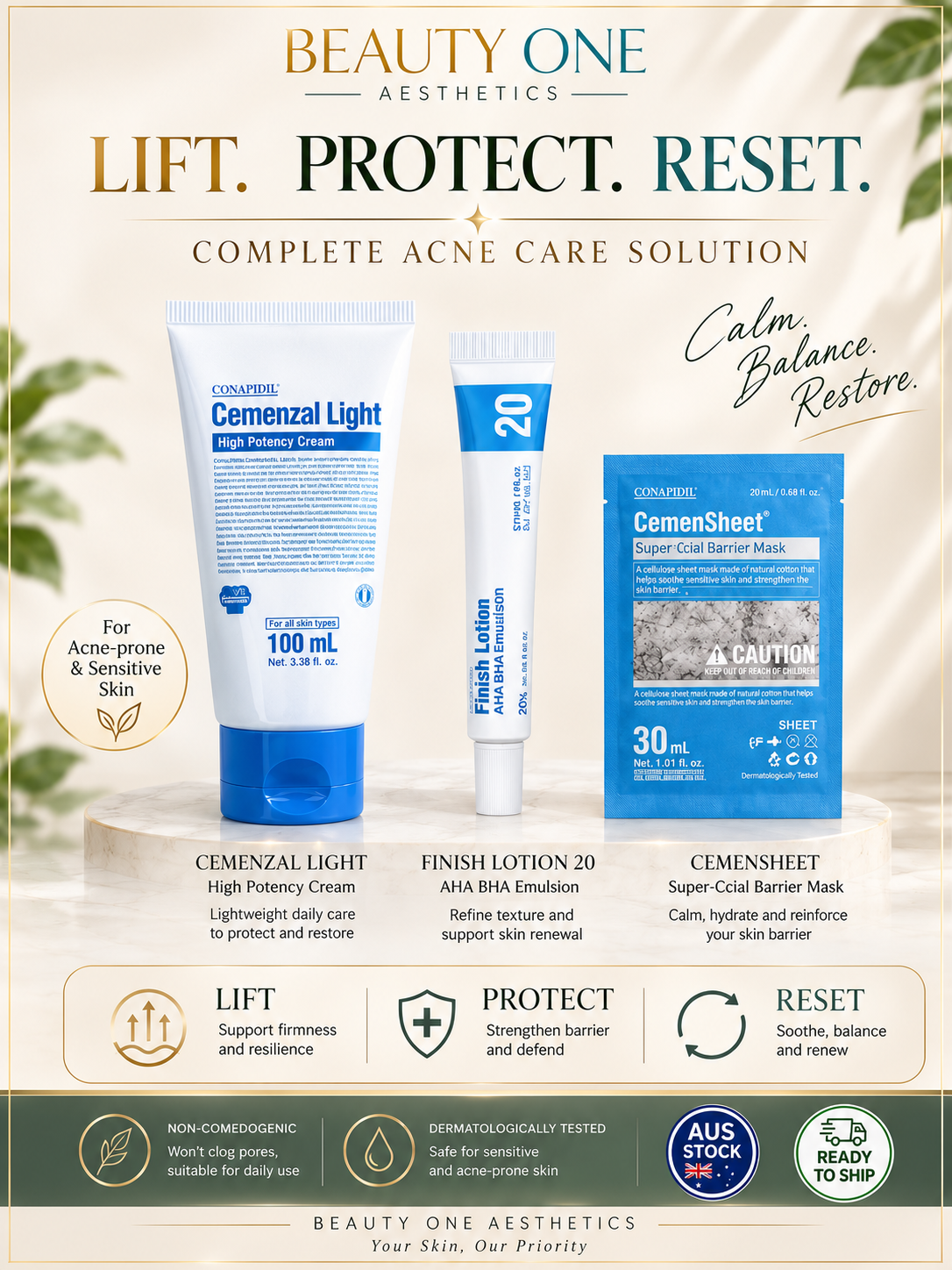 Cemenzal Light Cream 100ml + Finish Lotion SPF50 +CemenSheet Mask