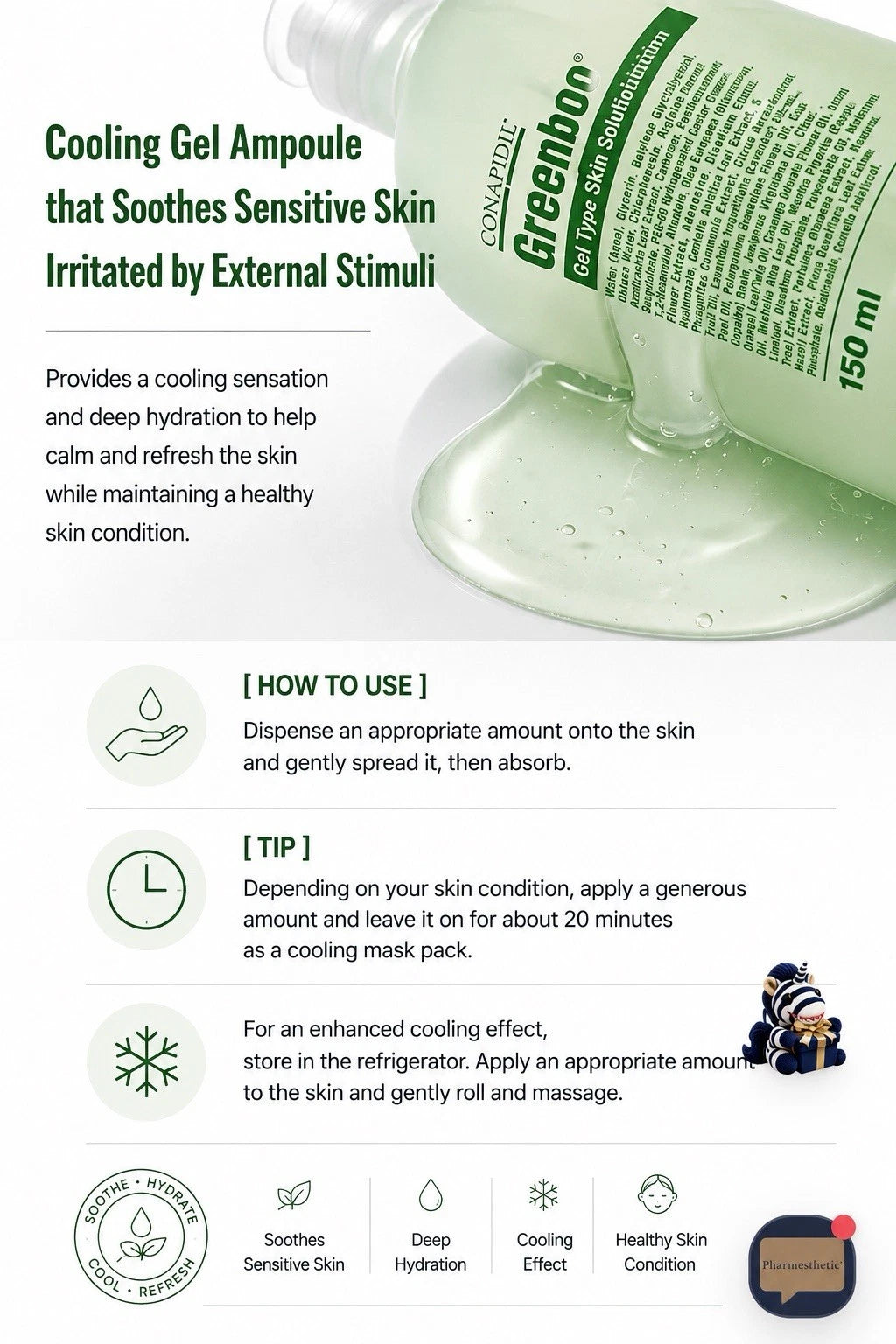 CONAPIDIL Greenboxin Gel Type Skin Solution 150ml – Cooling Gel Ampoule
