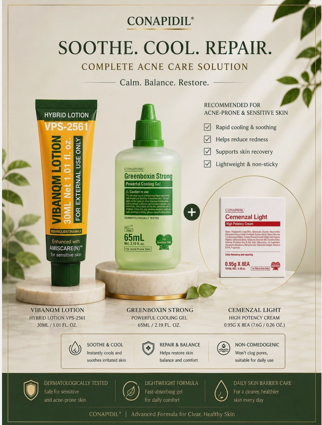 Greenboxin Strong 65ml + VIBANQM Lotion + Cemenzal Light 8pcs