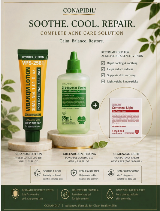 Greenboxin Strong 65ml + VIBANQM Lotion + Cemenzal Light 8pcs